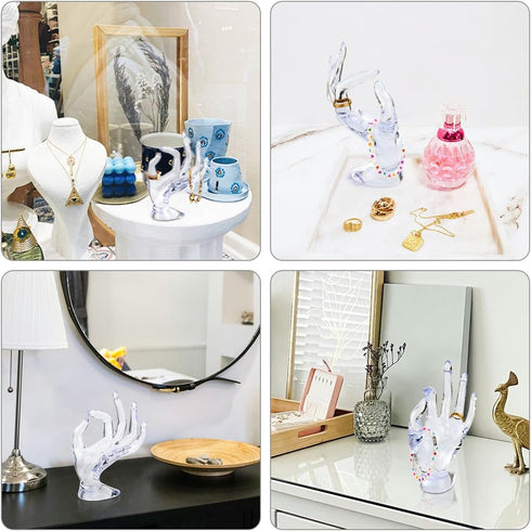 yuntop 1 Pack Hand Form Ring Holder Mannequin Hand Jewelry Organizer Stand Watch Stand Bracelet Ring Support Aesthetic Rack (Clear)...