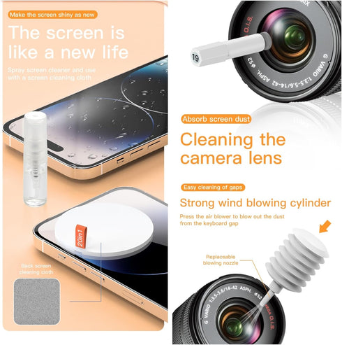 Laptop Phone Screen Cleaner Kit, Computer Keyboard Cleaning Kit, 20 in 1 Electronic Cleaning Kit with Brush Spray for Airpods, Earbud, iPad, iPhon...