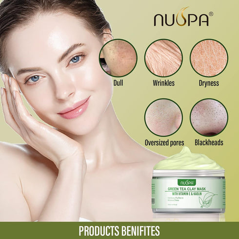 Organic Green Tea Clay Face Mask Skincare, Wash Off Repairing Facial Mask,Anti Wrinkle Remove Dark Circle Foot Facial Skin Care Treatmet for Women...