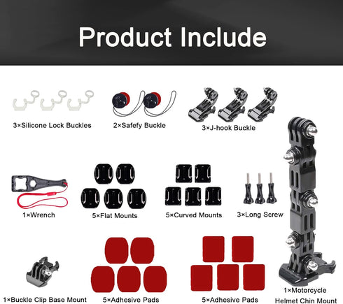 34in1 Motorcycle Helmet Chin Mount Kits for GoPro Hero 10 9 8 7 Black Silver White 6 5 4 Osmo and Other Action Camera with Helmet Adhesive Sticky ...