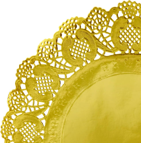 Juvale Round Gold Lace Paper Charger Plates - 12-Inch Gold 60 Pack - Paper Doilies for Cakes & Desserts - Disposable Table Placemats for Party Dec...