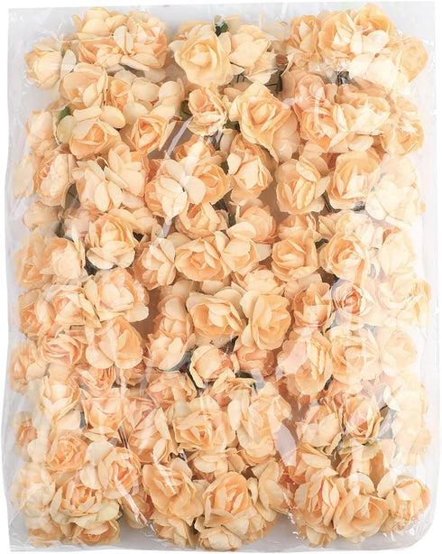 CCINEE 144pcs Mini Paper Flowers, 30mm Mulberry Paper 1.2" Artificial Rose Flower with Stem for DIY Crafts Projects Scrapbooking Wedding Decoratio...