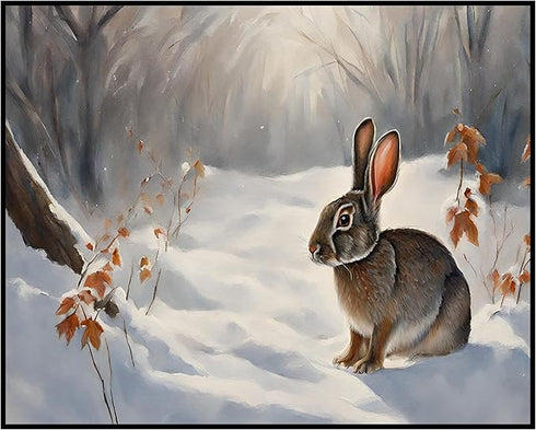 Posterizer 1 pcs-bunny in snowy winter nature-oil painting style 1-Art for Animal Lovers-Landscape & Nature Art-Decor for Home & Office- unframed ...