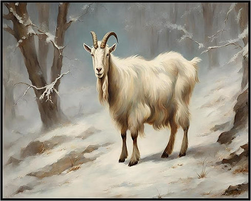 Posterizer 1 pcs-goat in snowy winter nature-oil painting style 5-Art for Animal Lovers-Landscape & Nature Art-Decor for Home & Office- unframed w...