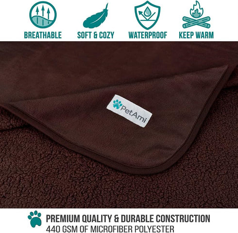 PetAmi Waterproof Dog Blanket for Small Medium Dogs, Pee Proof Pet Blanket for Couch Bed, Reversible Water Proof Blanket for Puppy Indoor Cat, Sof...