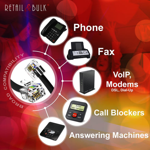 (2 Pack) 1.5 Foot Telephone Cord, Professional Grade Made in USA, 6P4C Male RJ11 Plugs with 50 Micron Gold Contacts, Pure Copper Wire Phone Line C...