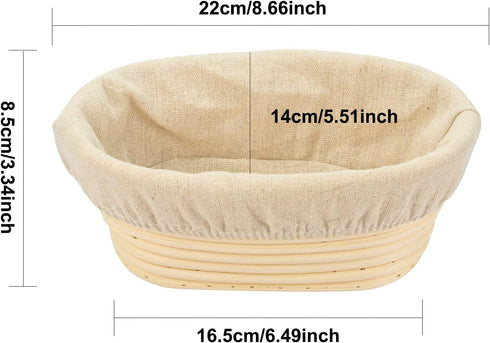 2 PCS 8 inch Oval Long Banneton Brotform Bread Dough Proofing Rising Rattan Basket & Liner for Professional & Home Bakers...