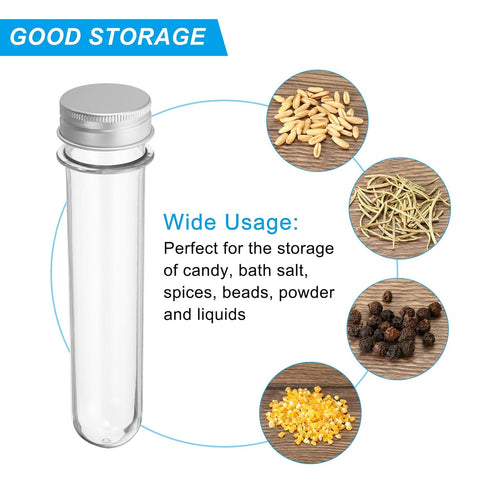 PATIKIL 100ml Plastic Test Tubes with Screw Caps, 6Pcs 160x33mm Tubes for Scientific Party Decoration Candy Bead Storage Bath Salt Lab Use, Silver...