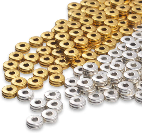 Metal Spacer Beads,200pcs Flat Round Disc Rondelle Spacer Beads Metal Rondelle Beads Spacers for Jewelry Making(6mm) - Silver and Golden...