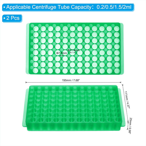 PATIKIL 96 Wells Tube Rack, 2pcs Vial Rack Double Panel Centrifuge Tube Holder for Microcentrifuge Tubes 0.2/0.5/1.5/2ml, Green...