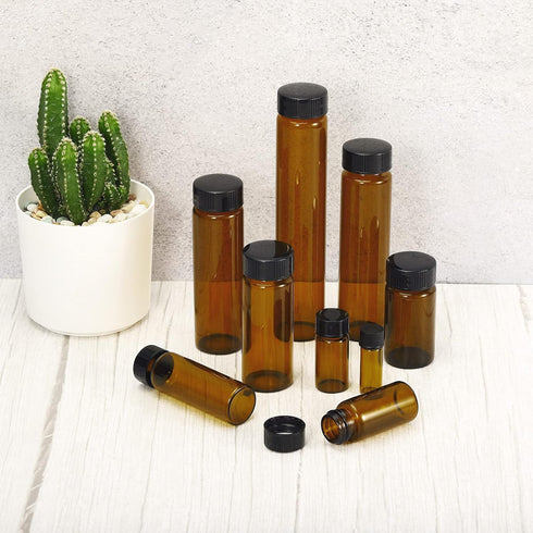 PATIKIL 15mL Reagent Media Bottle, 10 Pack Round Glass Storage Bottles Plastic Screw Cap for Lab Home, Brown...