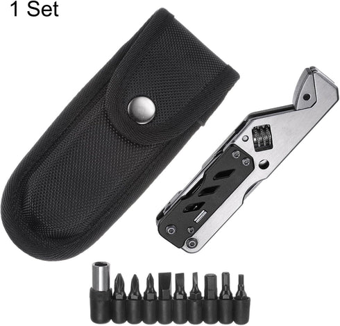 5 in 1 Multitool Wrench with Knife, Flat/Phillips Screwdriver and Bottle Opener, Folding Multifunctional Adjustable Wrenches with 9 in 1 Bits Set,...
