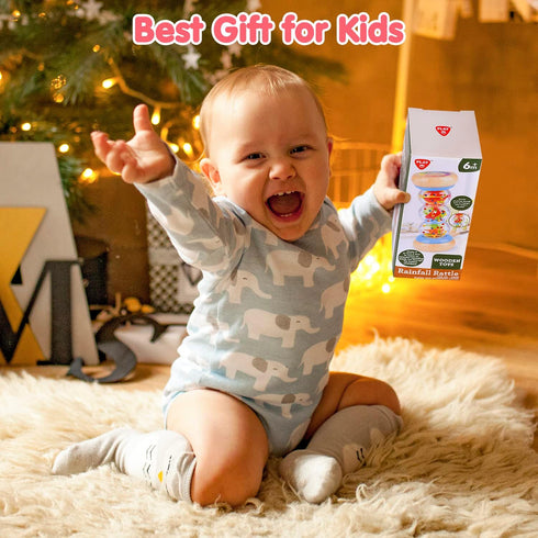 Rainmaker - 7 inch Wooden Rain Stick Montessori Toys for Babies 6-12 Months,Baby Rattle Shaker Sensory Developmental Toy,Raindrops Musical Instrum...