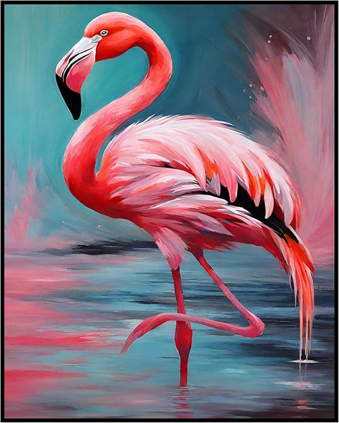 Posterizer 1 pcs- Pink flamingo in water oil painting style-Art for Animal Lovers-Gift for Art Lovers-Living Room Bedroom Decor- unframed wall art...