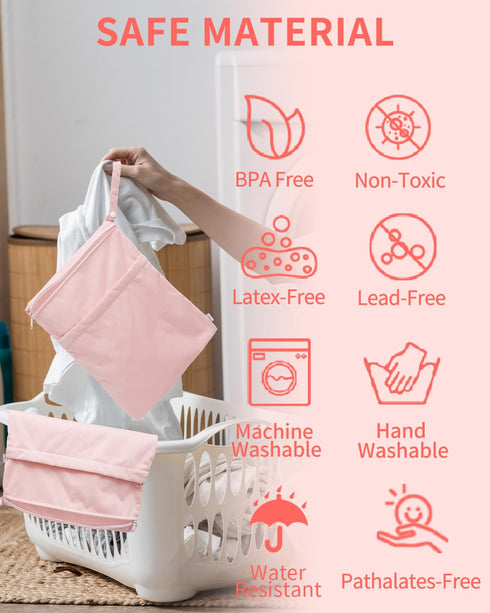 babygoal Wet Dry Bags for Baby Cloth Diapers, Washable Travel Bags, Beach, Pool, Gym Bag for Swimsuits & Wet Clothes with 2 Pockets 3 Pack 3LN09...