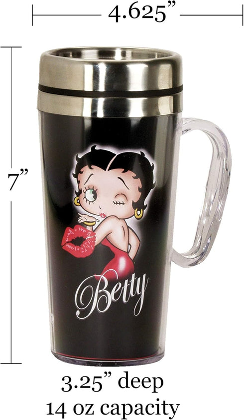 Spoontiques - Insulated Travel Mug - Betty Boop Kiss Coffee Cup - Coffee Lovers Gift - Funny Coffee Mug - 14 oz - Black, 1 Count (Pack of 1)...