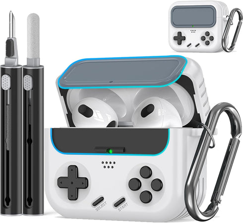 Inesore for Airpods 3rd Generation Case with Safety Lock and Cleaner Kit,Classic Handheld Game Console Design Sturdy TPU Protective Case Compatibl...