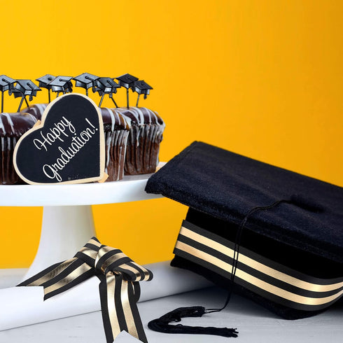 WILLBOND 3 Rolls 1.5 Inch Graduation Ribbons Striped Grosgrain Fabric Ribbons 15 Yards Wide Striped Gifts Wrapping Decor for Graduation Making DIY...