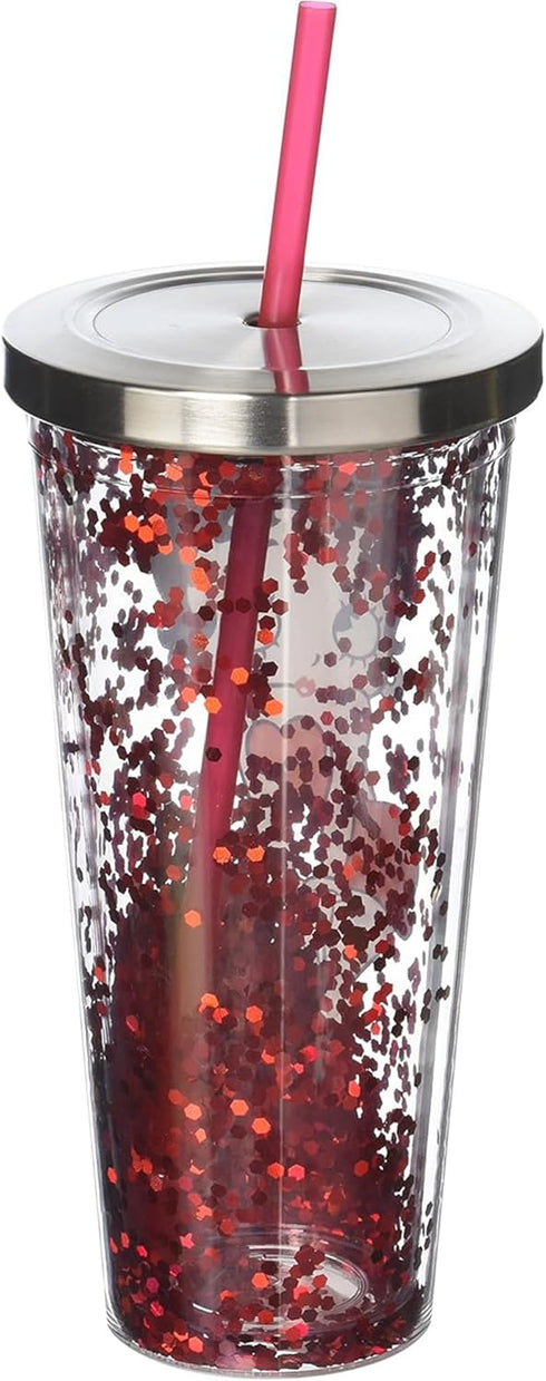 Spoontiques - Glitter Filled Acrylic Tumbler - Glitter Cup with Straw - 20 oz?- Stainless Steel Locking Lid with Straw - Double Wall Insulated - B...