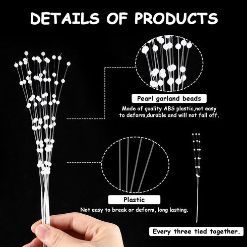 WILLBOND 150 Pcs String Pearl Stick Bouquet Plastic Bridal Wedding 4mm Pearl Garland Beads Wreath Vase Filler DIY Floral Arrangement Table Decor f...