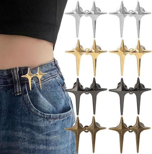 8 Sets Adjustable Star Button Pant Waist Tightener, Adjustable Waist Buckle Sets No Sew and No Tools Detachable Decorative Waist Buckles, Jean But...