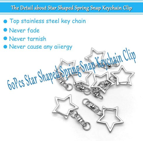 60Pcs Star Shaped Spring Snap Keychain Clip,Metal Swivel Clasp Snap Hook Key Ring with Chain Hanging Buckle with Open Jump Ring Connector for DIY ...
