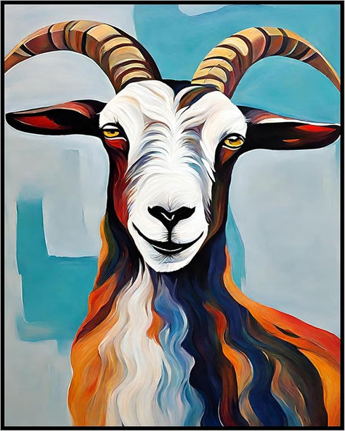 Posterizer 1 pcs- blue oil painting style background and a cute goat-Art for Animal Lovers-Abstract & Modern Art- Decor for Home & Office- unframe...