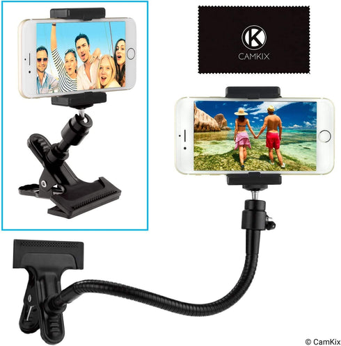Universal Phone/Camera Holder with Flexible Gooseneck and Strong Clamp - for Mobile Photography, Vlogs, Videos, GPS, etc. - Ball and Socket - Trip...