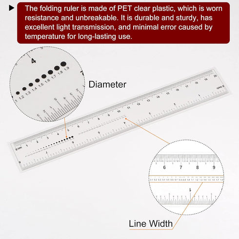 Film Flexible Ruler 8 Inch 0.5mm Scale PET Plastic Folding Straight Ruler Calibration Soft Ruler Measuring Tool for Factory, Transparent...