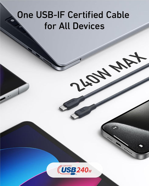 Anker USB C to C Cable (240W, 3 ft), Bio-Braided Fast Charge Cable for iPhone 15/15 Pro, MacBook Pro 2020, iPad Pro 2020, iPad Air 4, Samsung Gala...