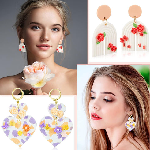 8 Pcs Small Flower Polymer Clay Molds Mini Flower and Leaf Polymer Clay Molds for Jewelry Making Rose Daisy Silicone Molds Earring Clay Cutters Po...