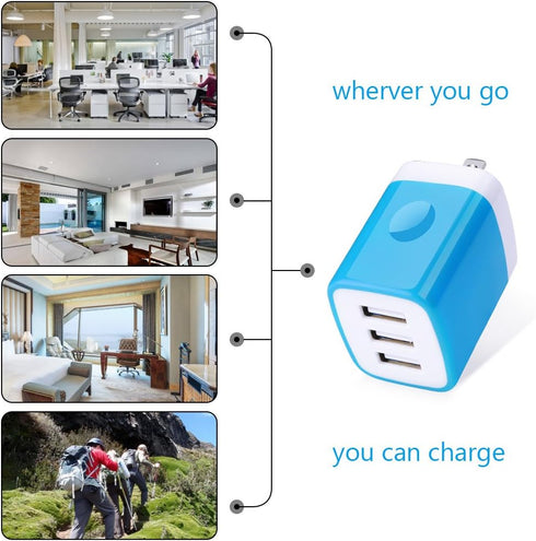 USB Charger Plug, HOOTEK 2Pack 3.1A 3-Multi Port USB Wall Charge Brick Adapter Charging Block Cube Box for iPhone 16e/16/15/14/13 Pro Max/12/XS/X ...