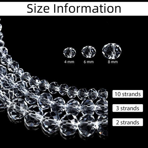 WILLBOND 1900 Pieces Glass Crystal Beads 4/6/ 8 mm Clear Rondelle Glass Crystal AB Spacer Beads for Jewelry Making DIY Craft Project Supplies, 15 ...