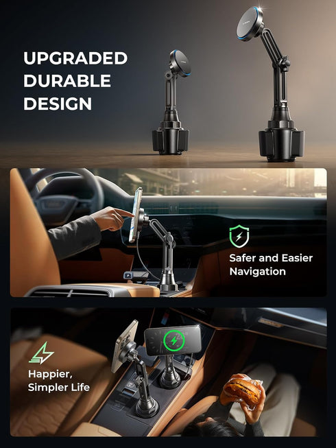 LISEN Cup Holder Phone Holder for Magsafe Car Mount Charger, 15W Wireless Car Charger Cupholder Magnetic Wireless Car Mount Charger Phone Charger ...