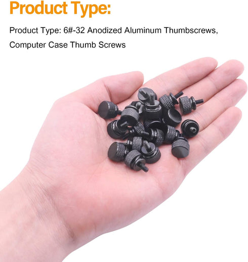 20 Pieces 6#-32 Computer Case Screws, Anodized Aluminum Thumbscrews, Fully Threaded Knurled Thumbscrews, Thumb Screws (Black)...