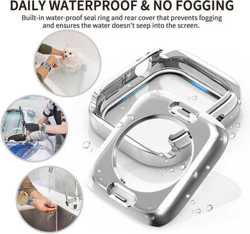 2 in 1 Waterproof Bling Case Compatible for Apple Watch 44mm Screen Protector SE Series 6/5/4, Women Glitter Diamond Rhinestone Bumper Face Cover ...