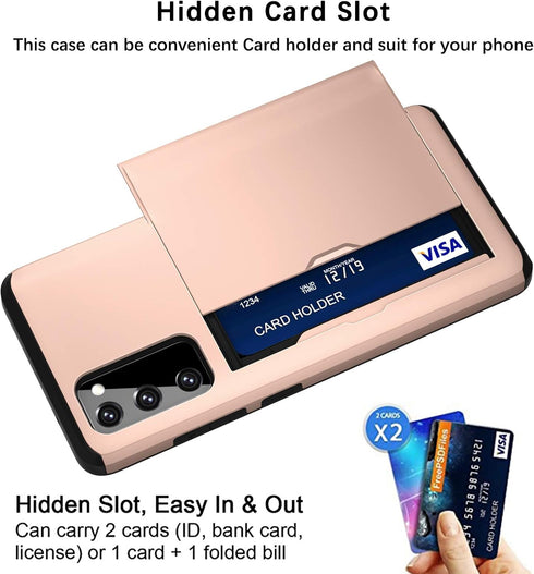 Jiunai for Samsung Galaxy S20 FE Case Card Holder Wallet for 2 Cards CC IDs Holder Sliding Back Pocket Protective Dual Layer Rubber Cover Phone Ca...