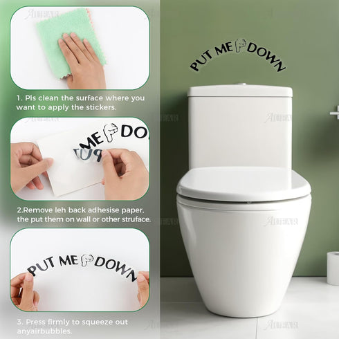 AUEAR, Funny Bathroom Toilet Seat Sticker Decal Reminder Decoration for DIY (4 Pack)...