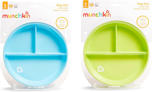 Munchkin Stay Put Suction Plates for Baby and Toddler, 3 Divided Sections , Blue/Green...