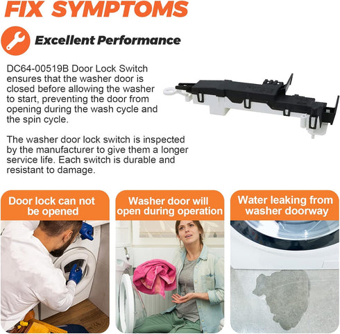 DC64-00519B Washer Door Lock Switch Assembly OEM by Beaquicy - Compatible with Samsung Whirlpool Kenmore Washer - Replaces DC97-16899A PS4210737 2313922 AP4205355 2071402 461970200692 WP8182634