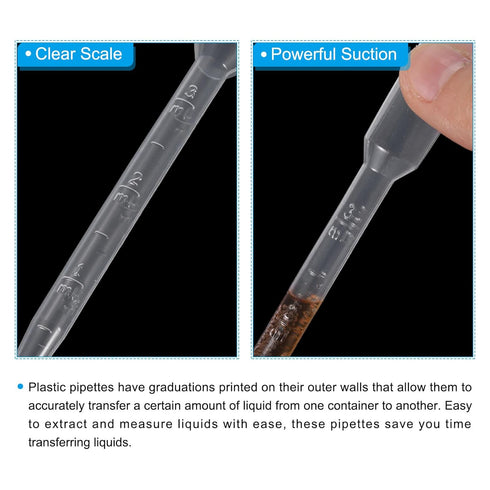 PATIKIL 0.3ml Pipettes Dropper, 60pcs Plastic Pipettes Disposable Pipette Transfer Pipette Calibrated Plastic Eye Dropper with Scale for Science L...