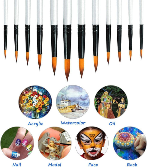 Acrylic Paint Brushes Set, 12pcs Professional Round-Pointed Tip Artist Paintbrushes for Acrylic Watercolor Oil Painting, Face Body Nail Art, Craft...