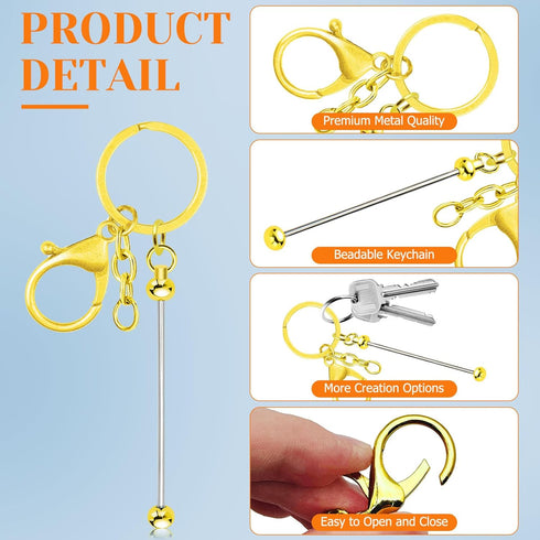 8Pcs Beadable Keychains Bars,DIY Keychains Bars Metal Bead Keychain Removable Beadable Keychain Blanks Keychain Bars with 50pcs Jump Ring for Keyc...