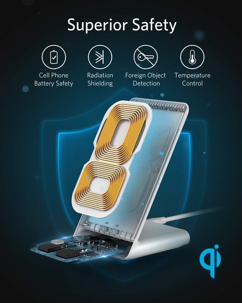 Anker 313 Wireless Charger (Stand), Qi-Certified for iPhone 14/14 Pro/14 Pro Max/13/13 Pro Max, 10W Fast-Charging Galaxy S20, S10 (No AC Adapter)....