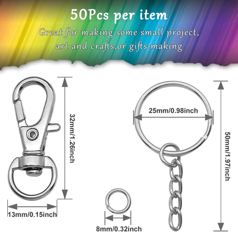 150Pcs Swivel Snap Hook Set,Stainless Steel Split Key Rings with Chain and Jump Rings Bulk for Keychain Lanyard,Crafts Supplies...