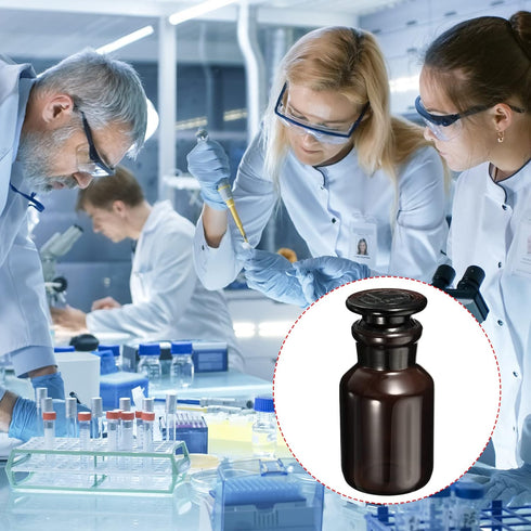 PATIKIL 125mL Reagent Media Bottle, 1Pcs Round Wide Mouth Glass Storage Bottle with Amber Cap for Chemistry Lab Universities Home, Amber...