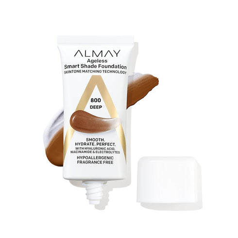 Almay Anti-Aging Foundation, Smart Shade Face Makeup with Hyaluronic Acid, Niacinamide, Vitamin C & E, Hypoallergenic-Fragrance Free, 800 Deep, 1 ...