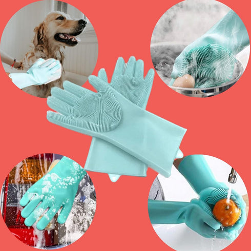 1 Pair of BPA FREE Silicone Dishwashing Gloves for Kitchen Silicone Scrubbing Gloves Soft Bristles Cleaning Pet Care Washing Reusable Non-Slip & H...