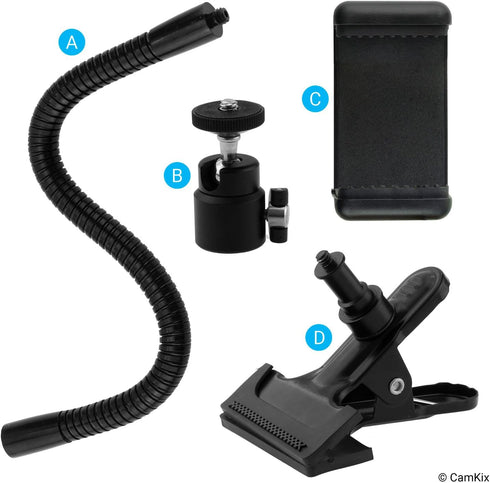 Universal Phone/Camera Holder with Flexible Gooseneck and Strong Clamp - for Mobile Photography, Vlogs, Videos, GPS, etc. - Ball and Socket - Trip...