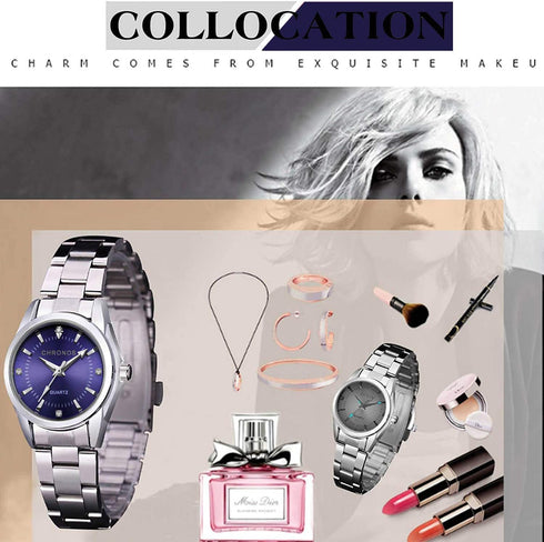 Women Lady Dress Analog Quartz Watch with Stainless Steel Band, Casual Fashion Waterproof Watches Roman Numeral Diamond Rhinestone Luminous Wristw...